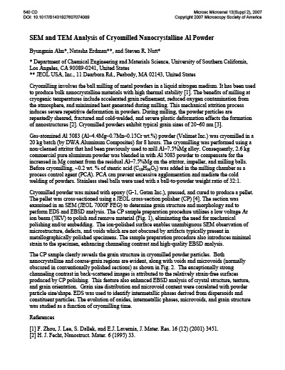 SEM and TEM Analysis of Cryomilled Nanocrystalline Al Powder